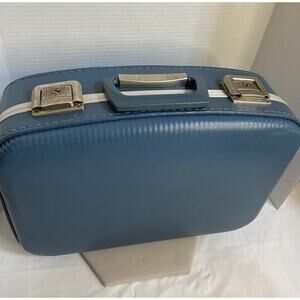 Vtg Blue Luggage Suitcase Mid-Century Hard Shell No Keys